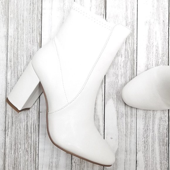 New White Stretch Sock Ankle Boots Booties - Picture 2 of 4